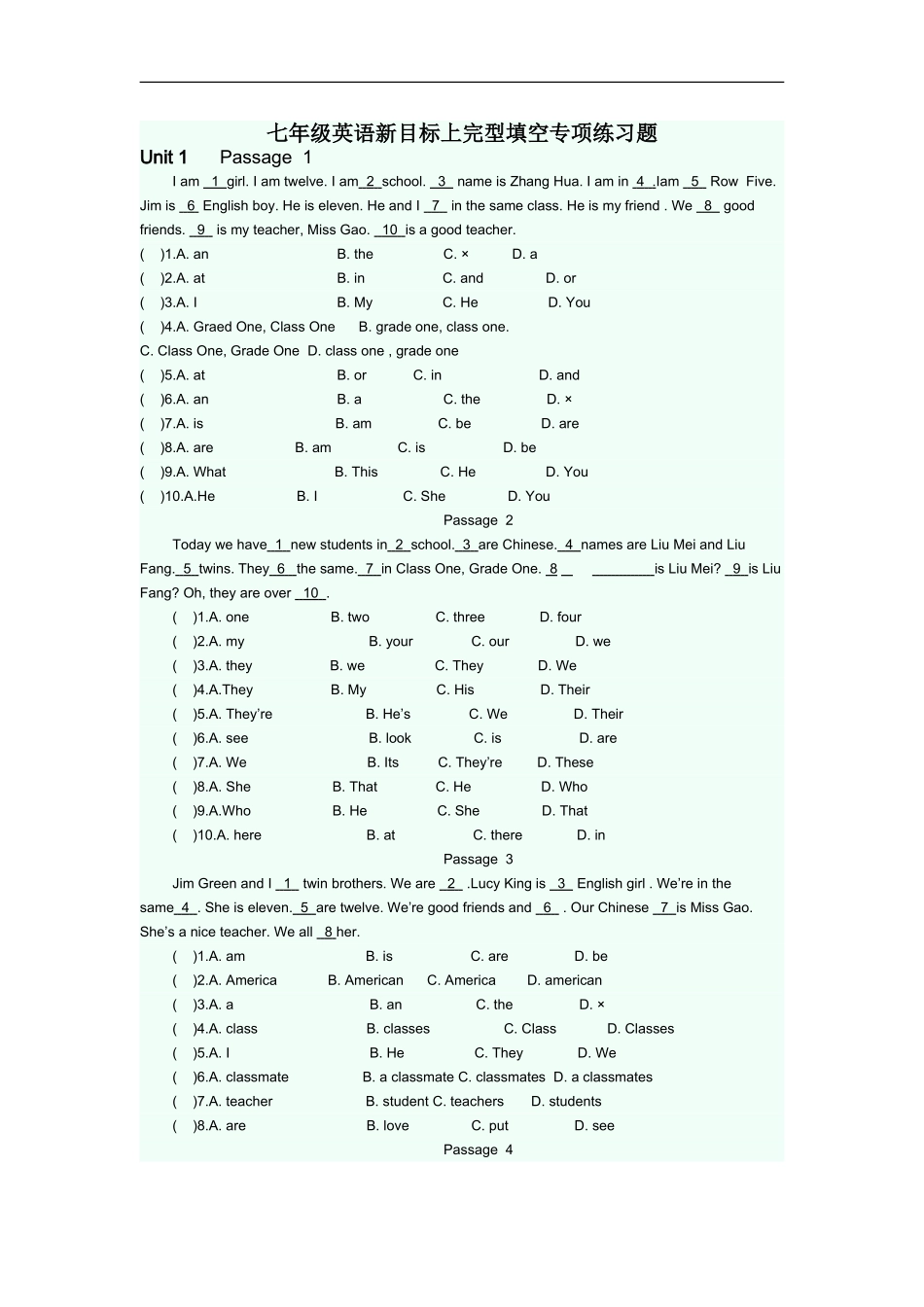 完型填空专项练习题 1.doc_第1页