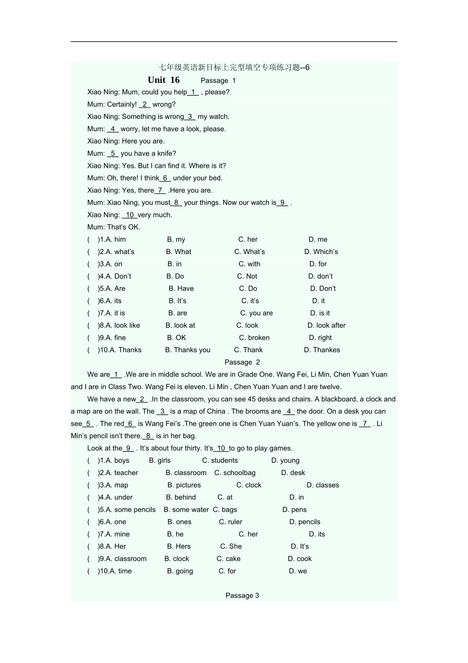 完型填空专项练习题 6.doc_第1页