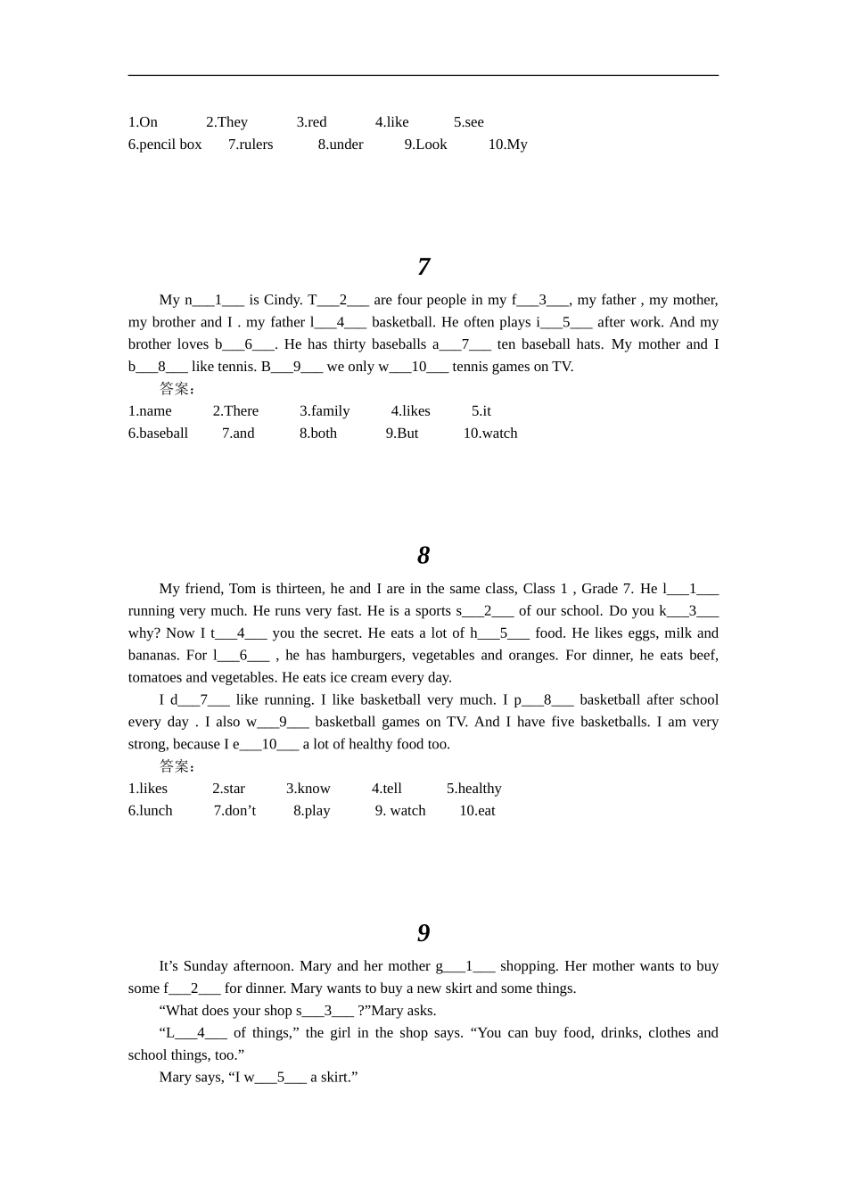 人教新目标七年级英语上册阅读理解填词专练.doc_第3页