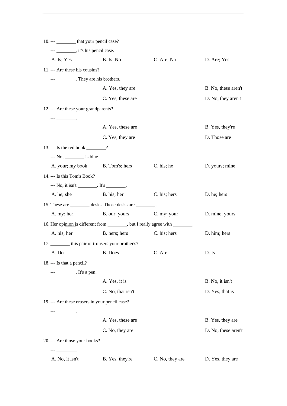 七年级英语人教版上册《Unit 3 Is this your pencil》同步练习含答案.doc_第2页