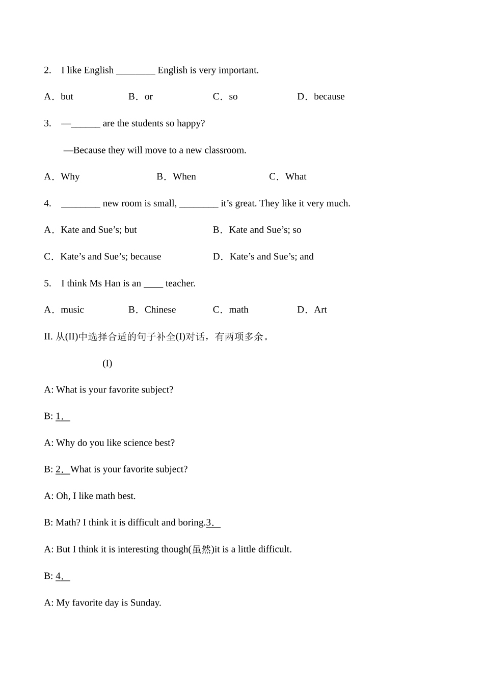 Unit 9 My favorite subject is science.section A综合能力训练 人教版英语七年级上册（有答案） .doc_第2页