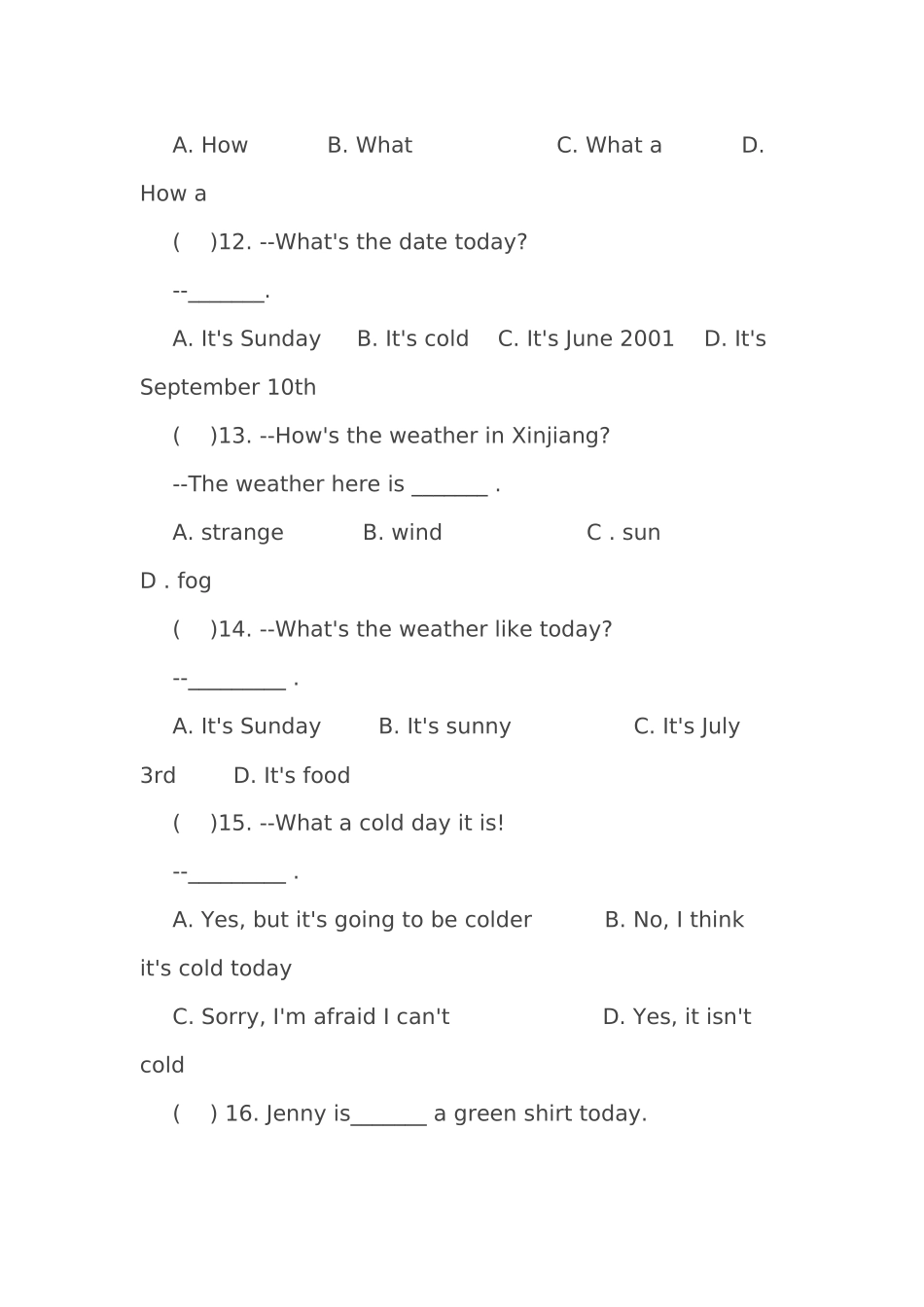 新人教版七年级英语下册Unit7It's raining!同步测试.doc_第3页