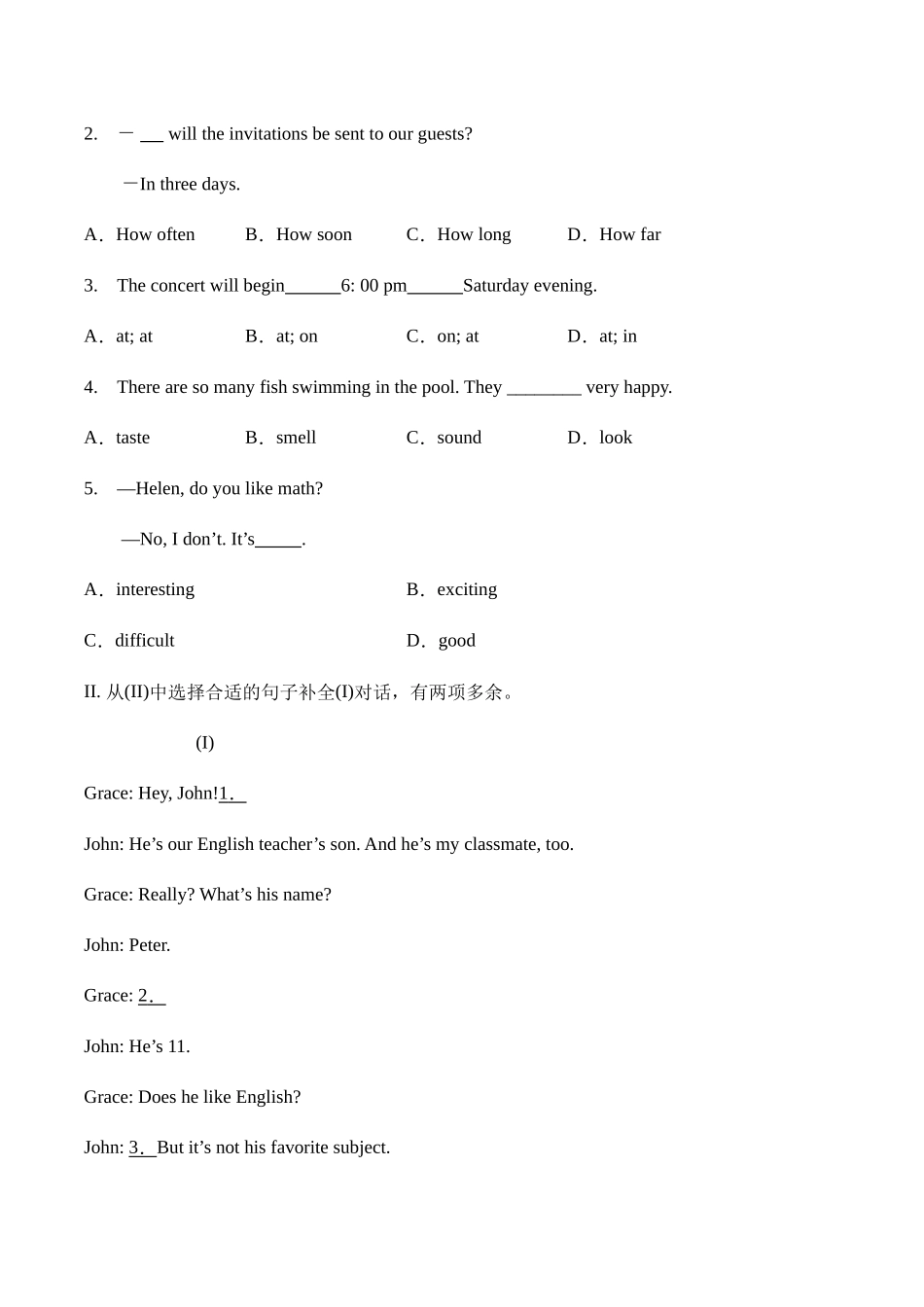 Unit 9 My favorite subject is science.单元综合能力训练 人教版英语七年级上册（有答案） .doc_第2页