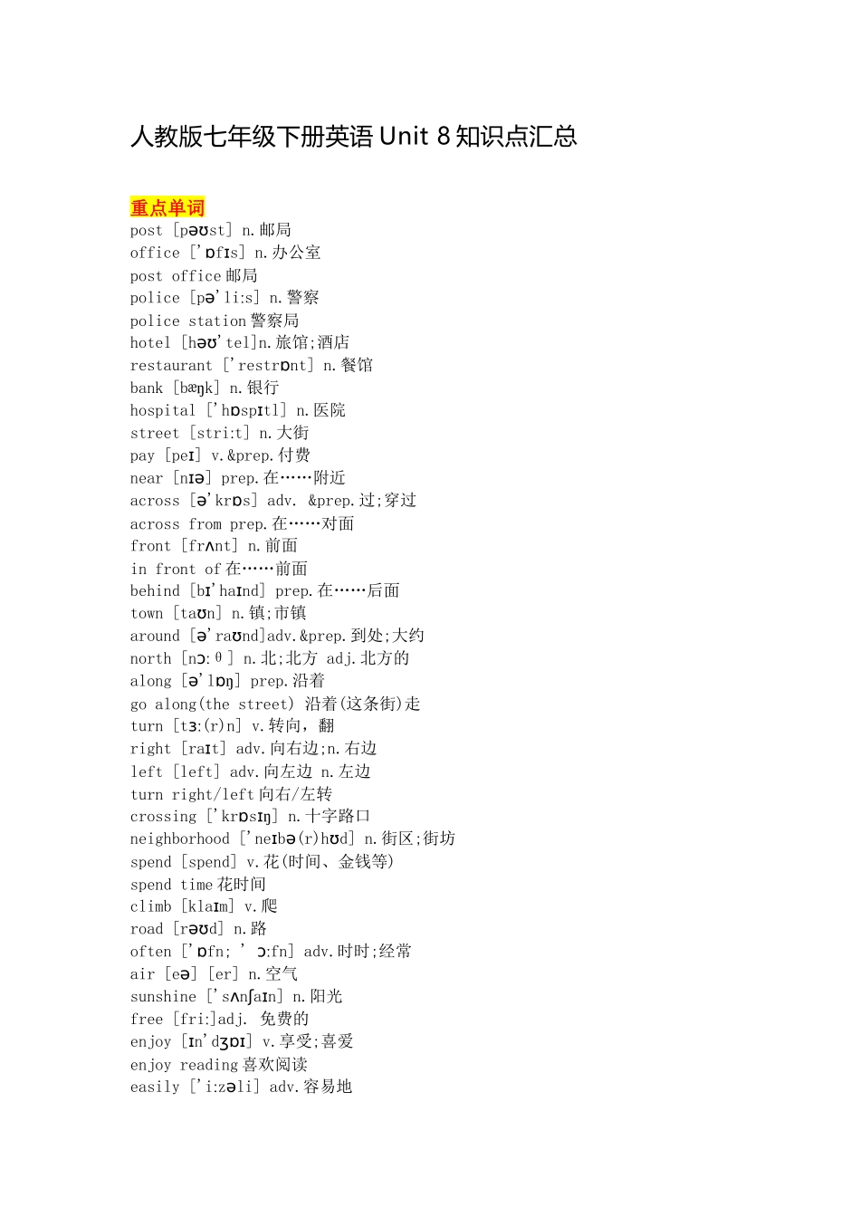 七年级英语下册Unit 8重点知识汇总.docx_第1页