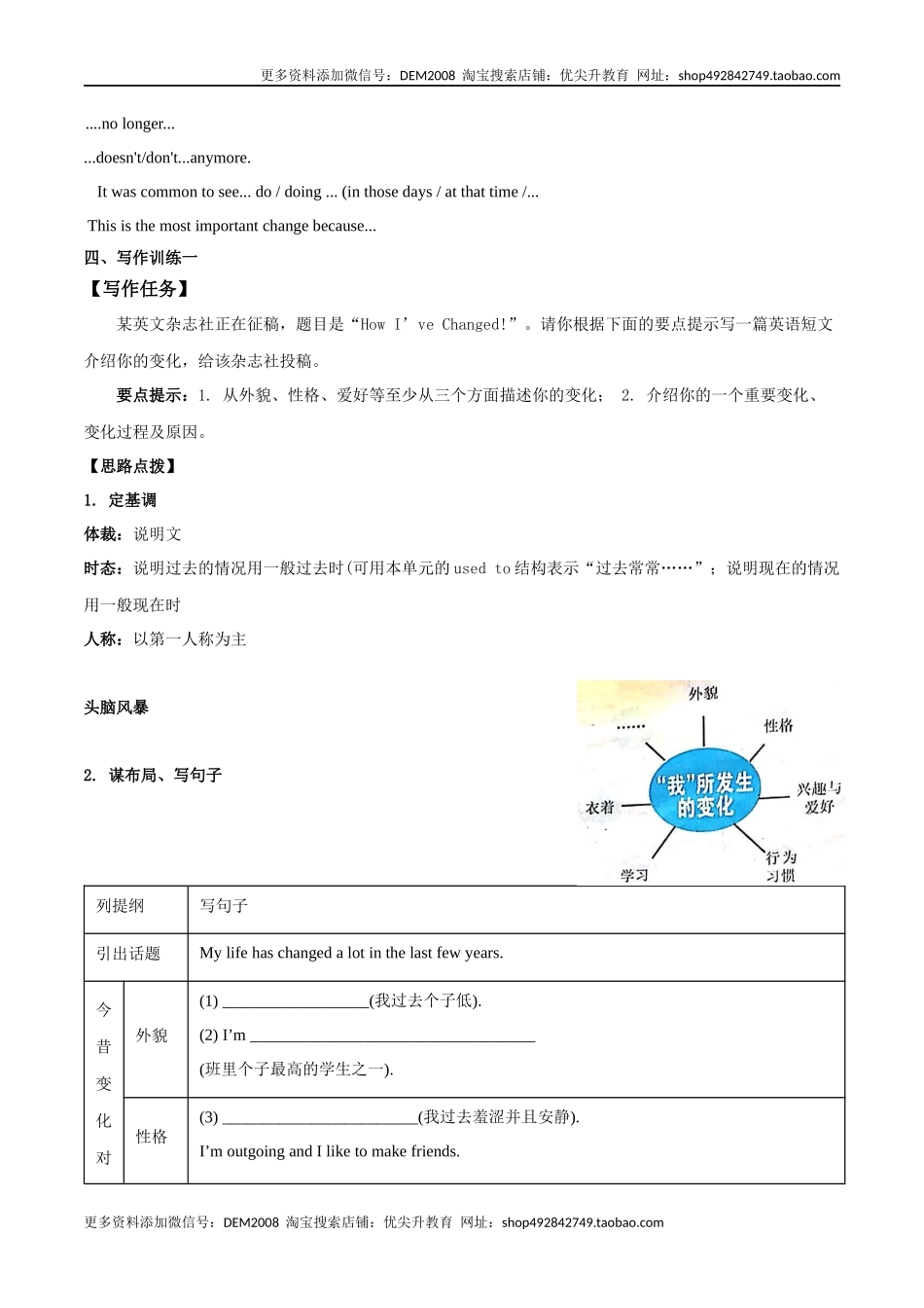 专题4 九全Unit 4 写作主题：谈论生活改变（人教版）.docx_第2页