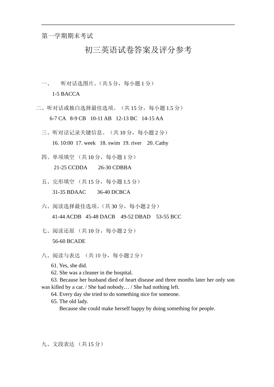 九年级上学期期末考试英语试题答案.doc_第1页