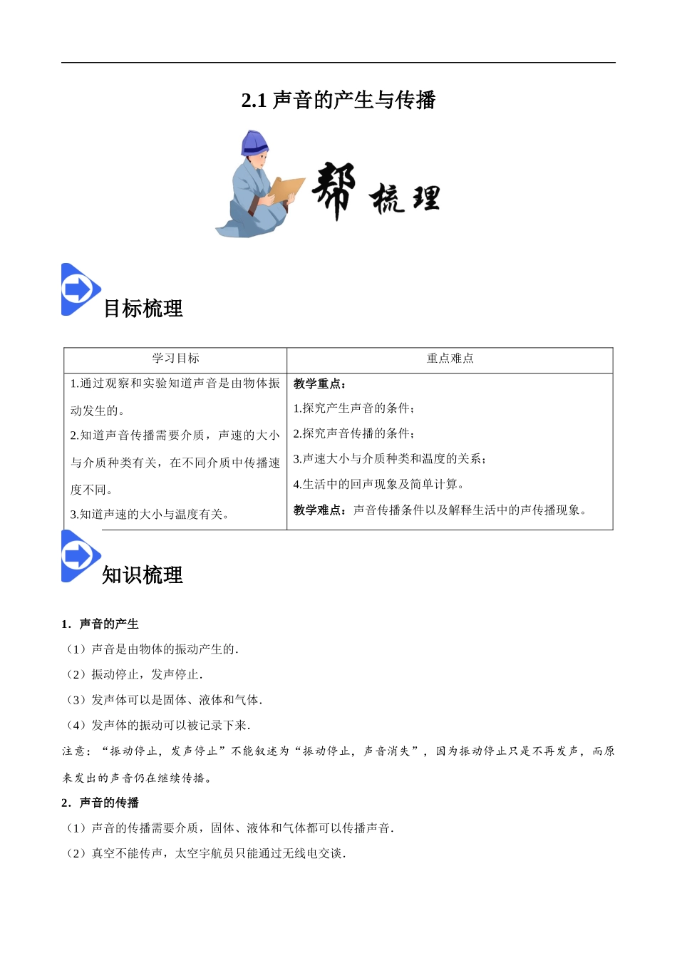 2.1 声音的产生与传播-2020-2021学年八年级物理上册同步课堂帮帮帮（人教版）(15144522).docx_第1页