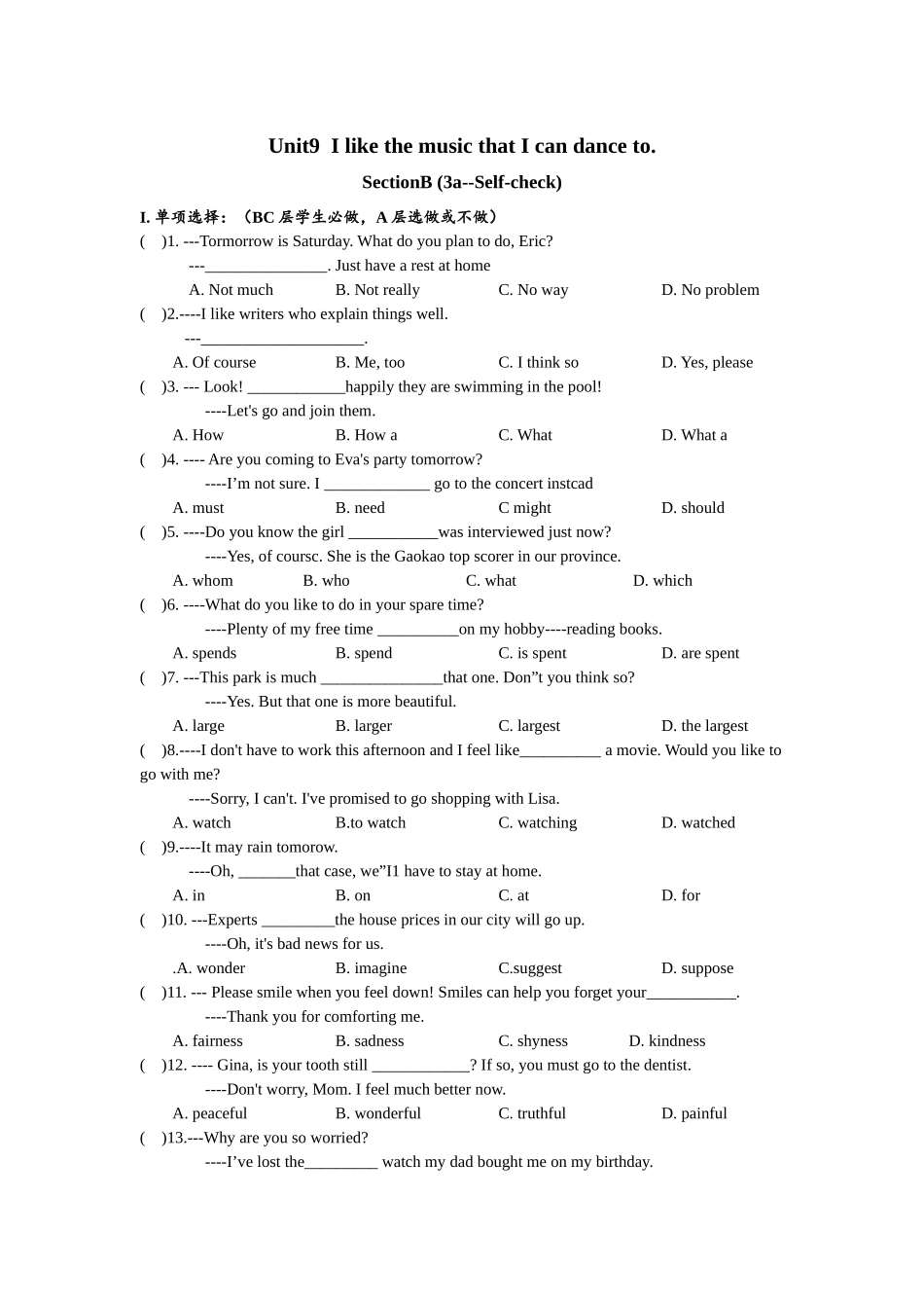 Unit9 SectionB（3a-self-check）分层练习设计.docx_第1页