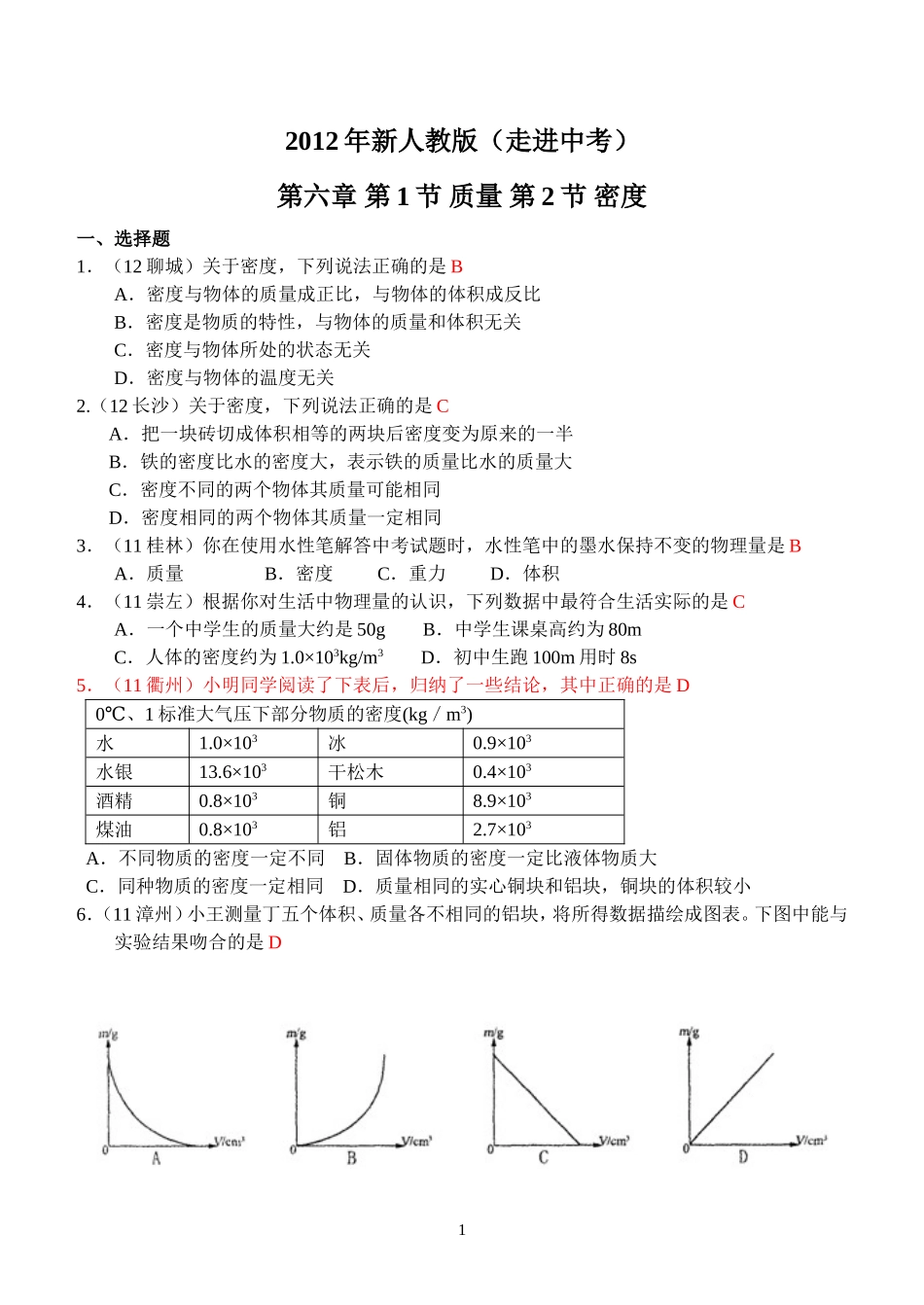 物理第6章第1~2节：质量和密度.doc_第1页