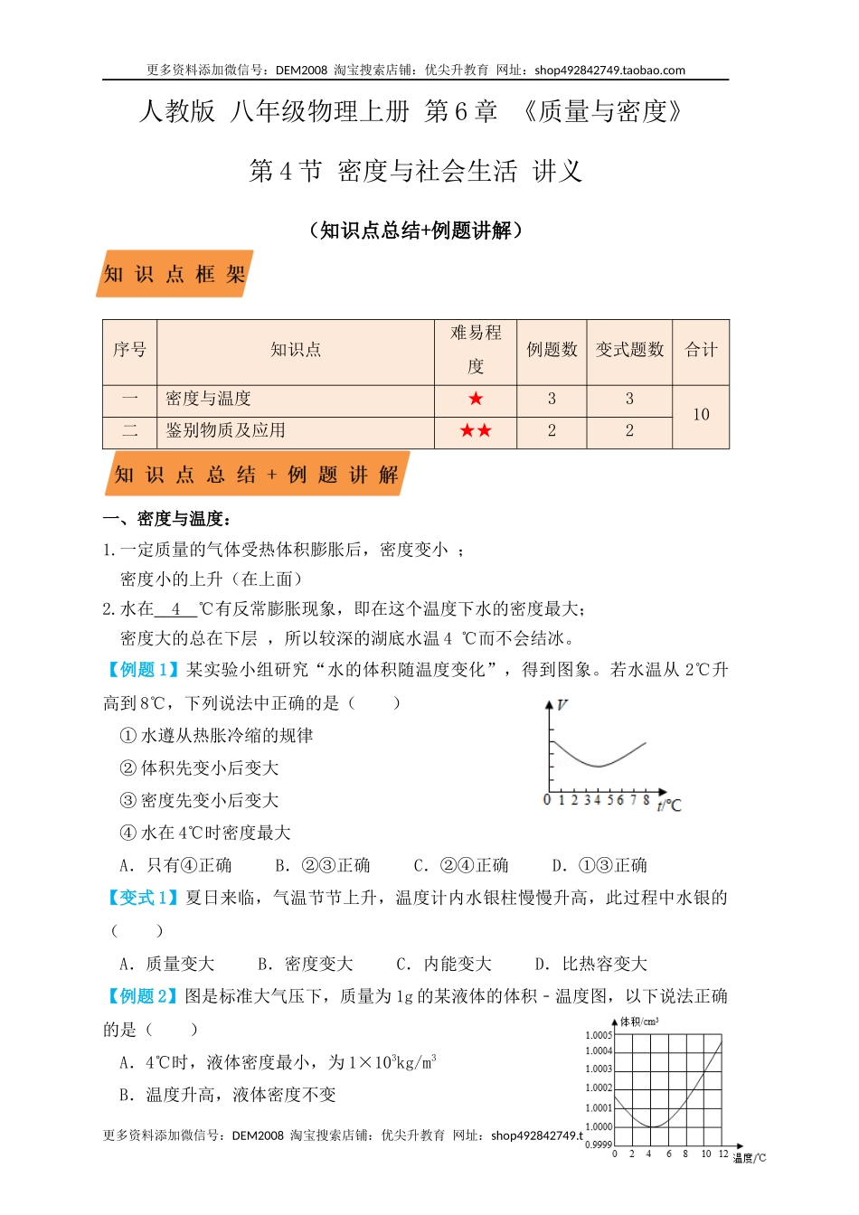 6.4 密度与社会生活（知识点+例题）（原卷版）.docx_第1页