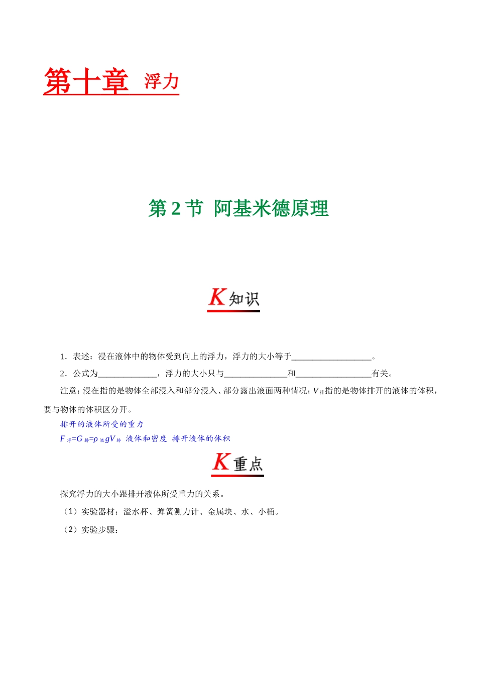 专题10.2 阿基米德原理--八年级物理人教版（下册）.doc_第1页