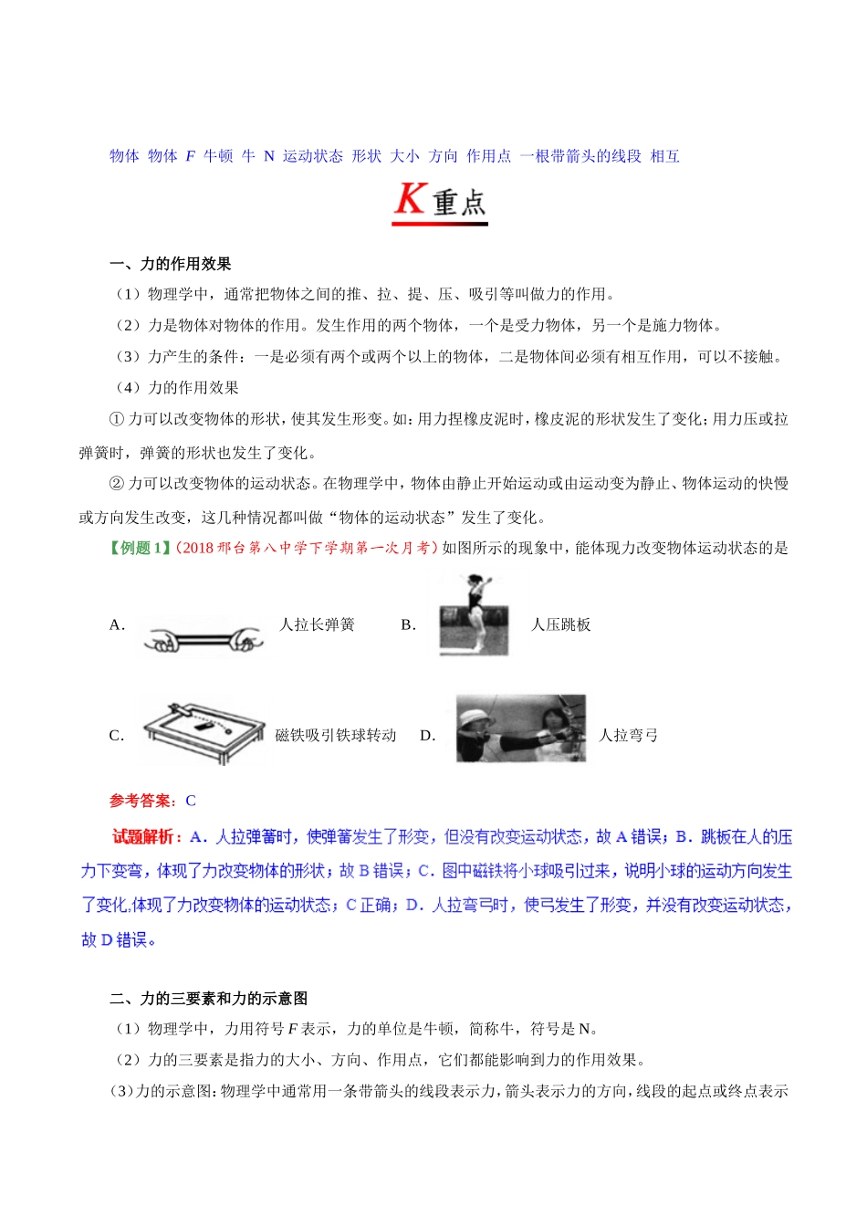 专题7.1 力--八年级物理人教版（下册）.doc_第2页