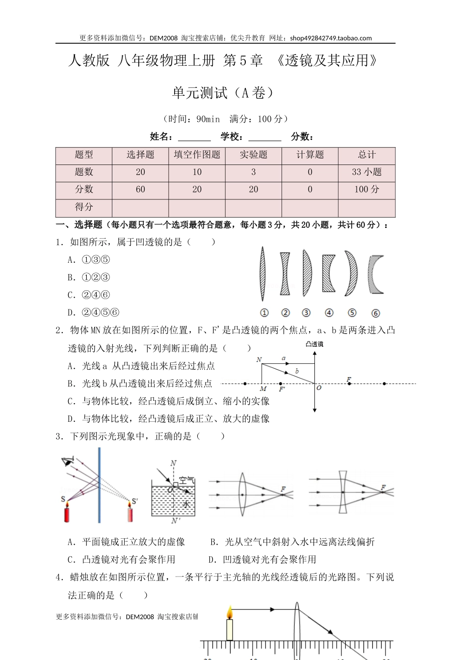 第5章《透镜及其应用》单元测试练习（A卷）(原卷版).docx_第1页