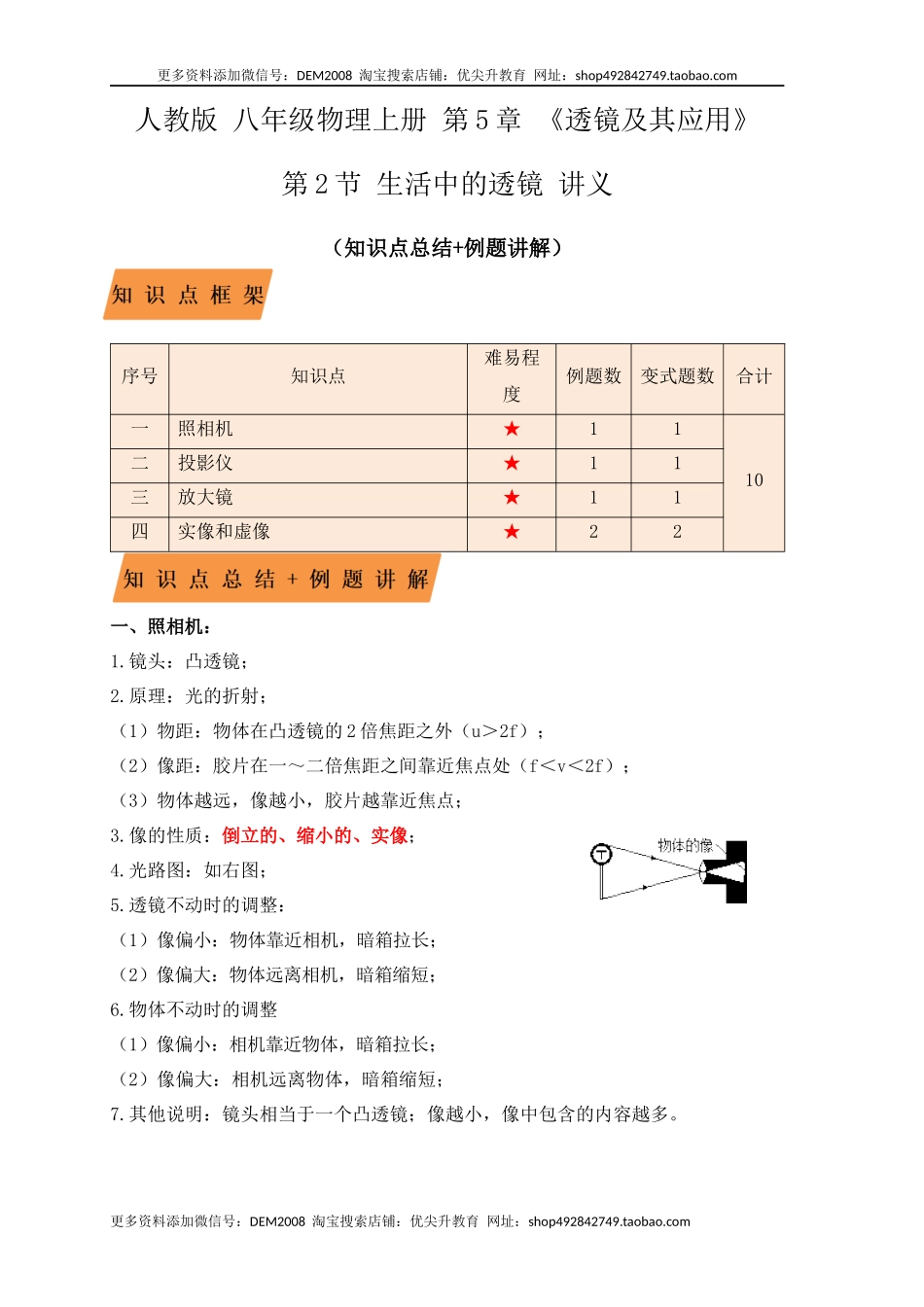 5.2生活中的透镜（知识点+例题）(解析版).docx_第1页