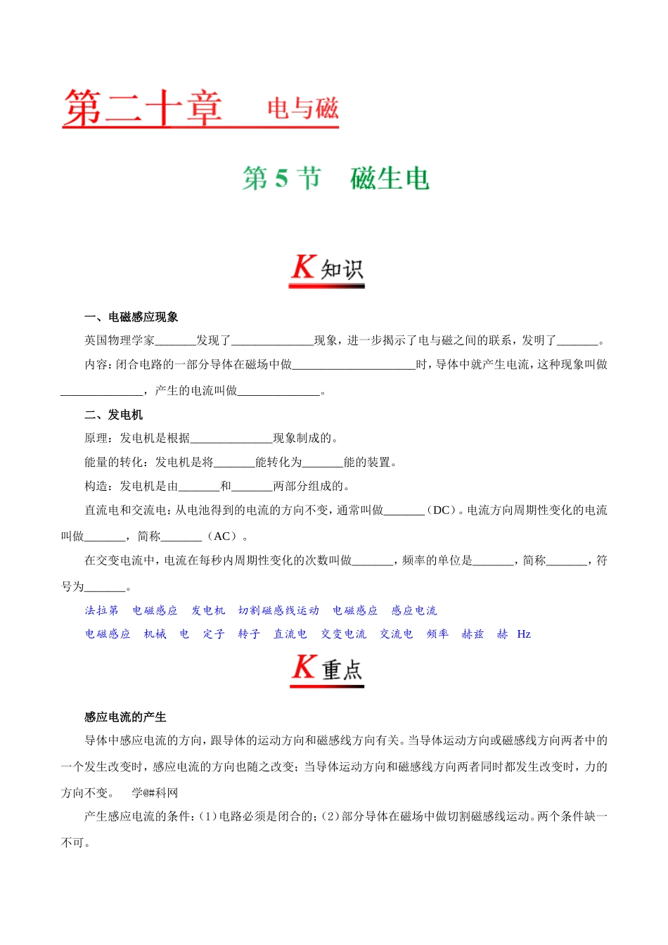 专题20.5 磁生电--九年级物理人教版.doc_第1页