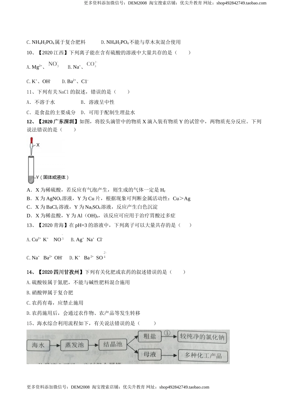 第十一单元 盐 化肥单元测试卷（A卷基础篇）（原卷版）-九年级化学下册同步单元AB卷（人教版）.doc_第2页
