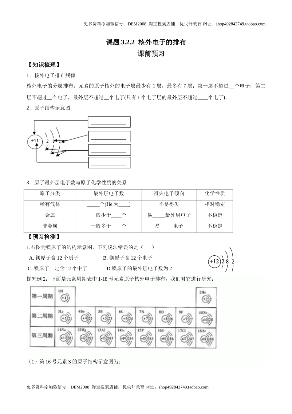 课题3.2.2 核外电子的排布-九年级化学上册同步分层作业（人教版）.doc_第1页