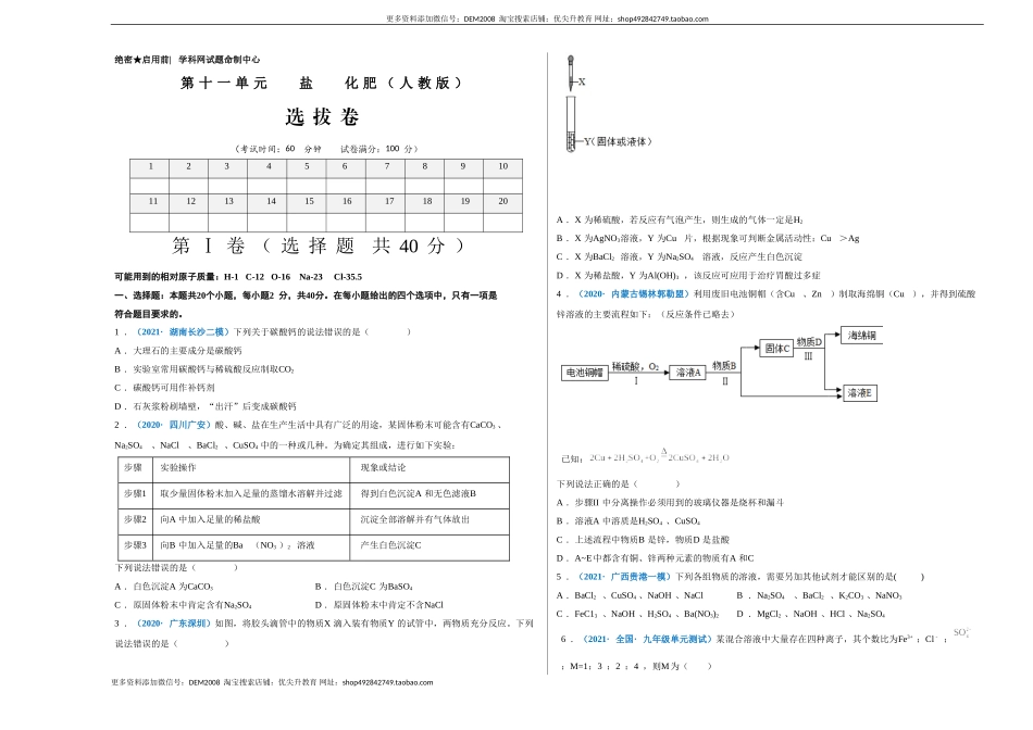 第十一单元 盐化肥（选拔卷）（人教版）（考试版）.doc_第1页