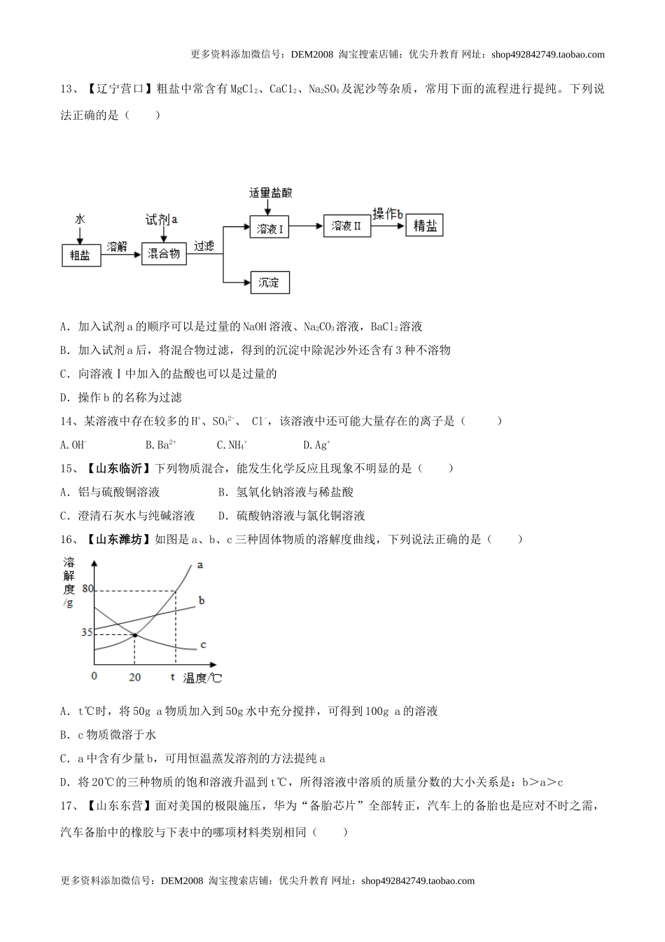 化学九年级下全册综合检测（一）（原卷版）.doc_第2页