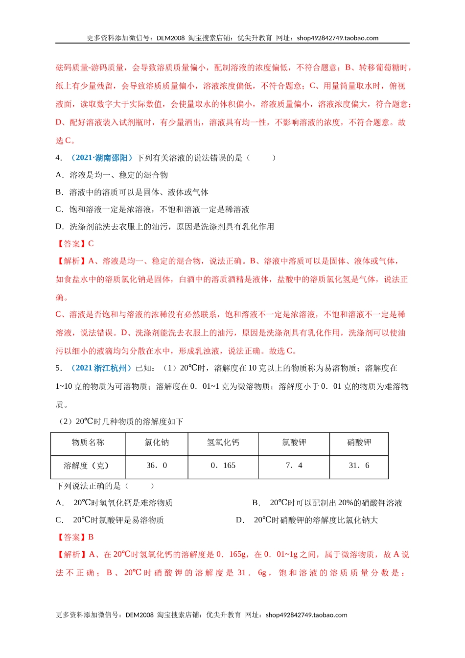 第九单元 溶液（提分小卷）（人教版）（解析版）.docx_第2页