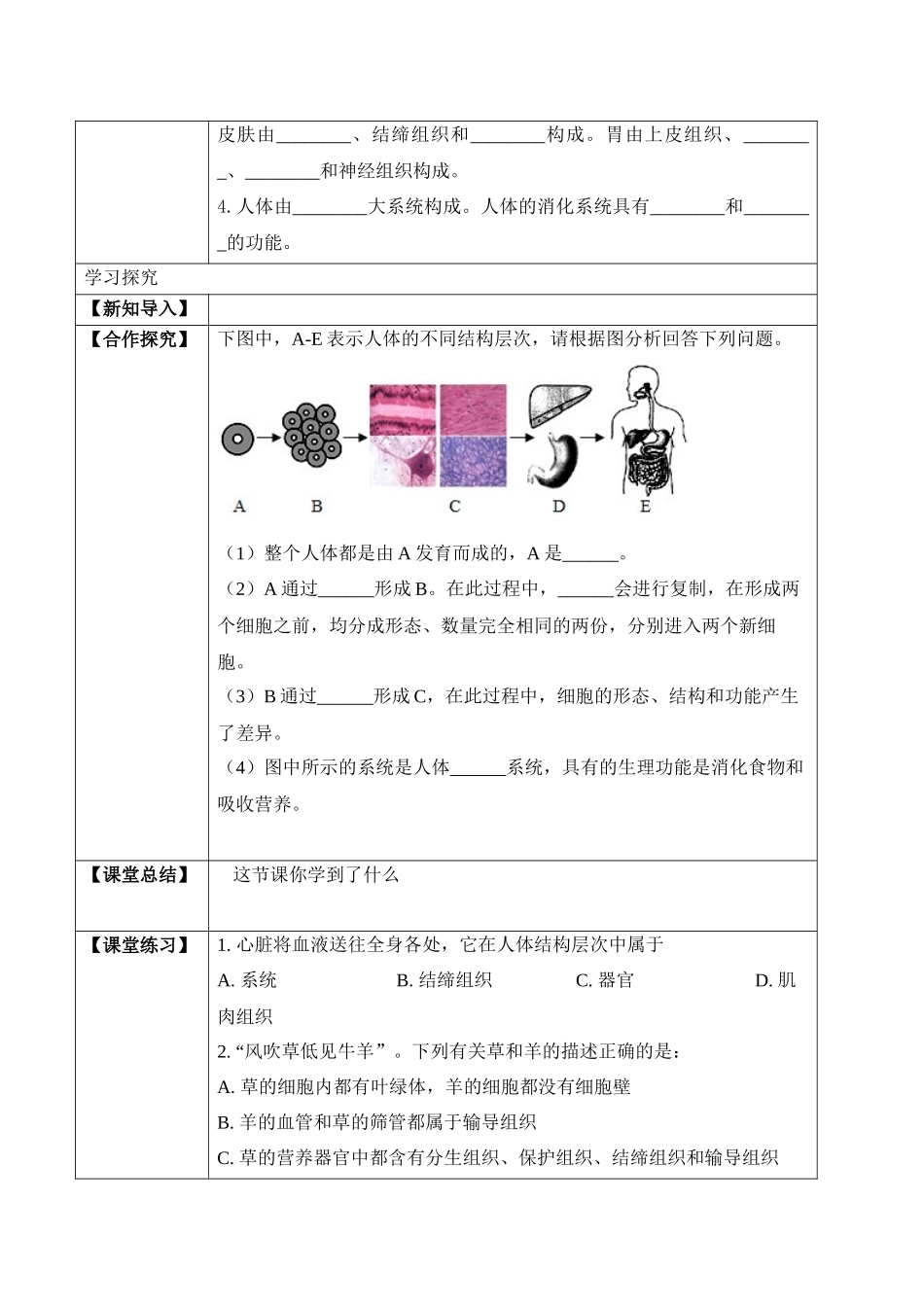 2.2.2 动物体的结构层次（学案）-2022-2023学年七年级生物上册同步优质备课资源（人教版）.docx_第2页