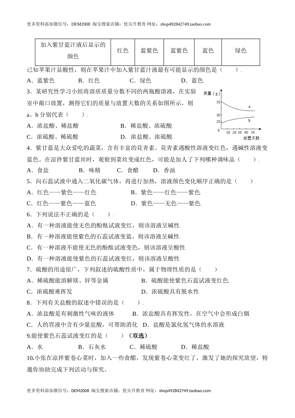 课题10.1.1 酸、碱与指示剂作用-九年级化学下册同步分层作业（人教版）.doc_第2页