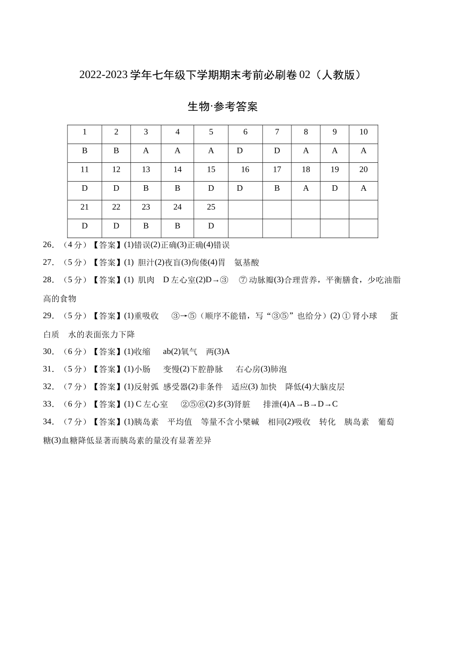 生物02卷（人教版七年级下册全部）-（参考答案）_new.docx_第1页