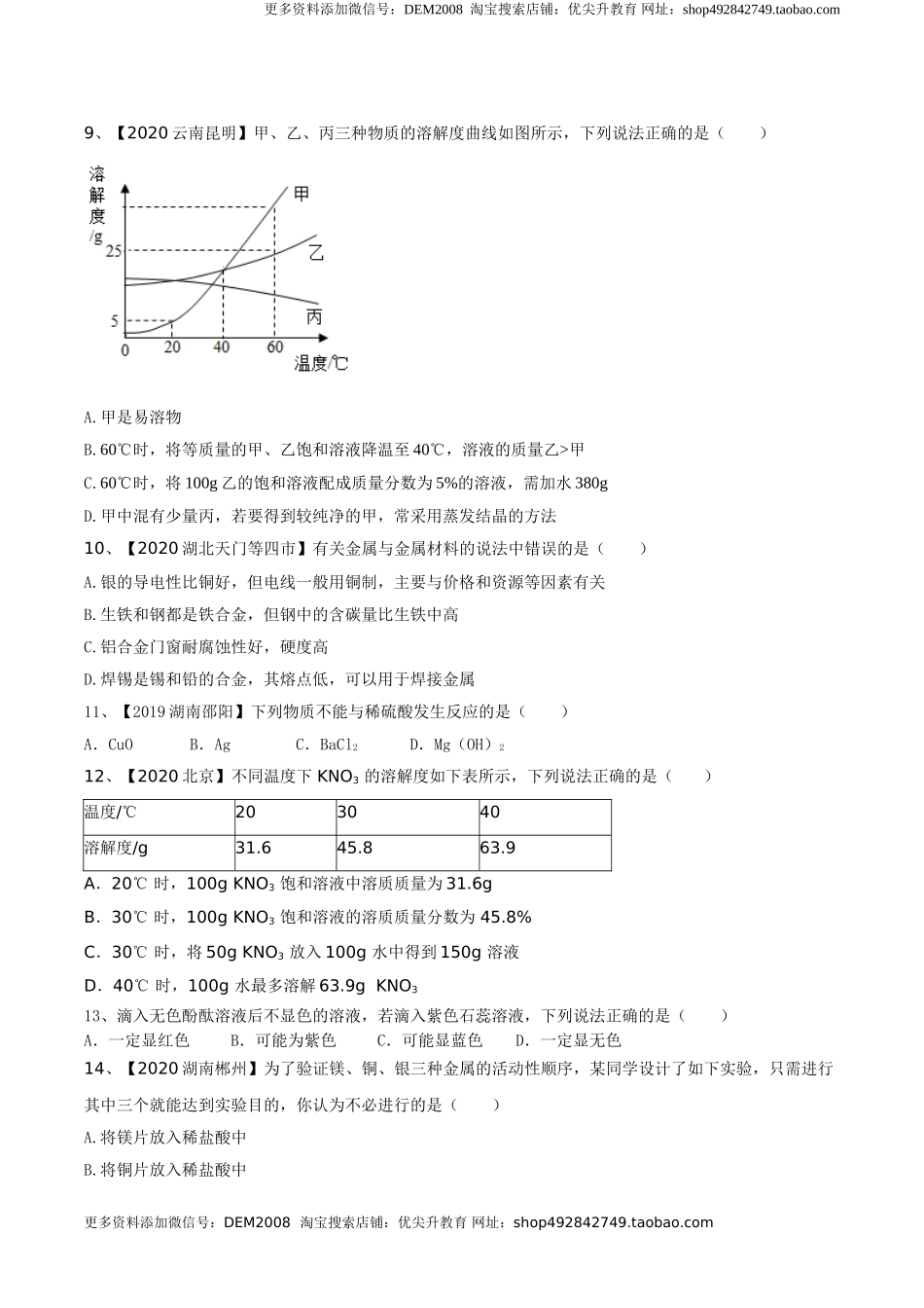 人教版化学九年级下期中模拟卷（二）(原卷版)-九年级化学下册同步单元AB卷（人教版）.doc_第2页