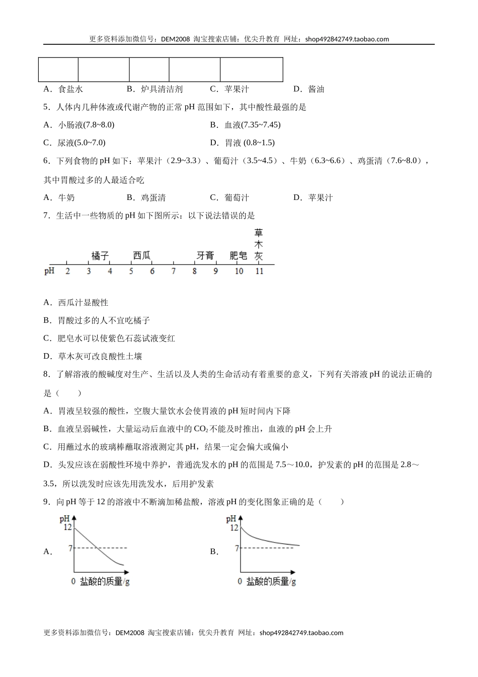 10.2.2 溶液酸碱度的表示法——pH（人教版）（原卷版）.docx_第3页