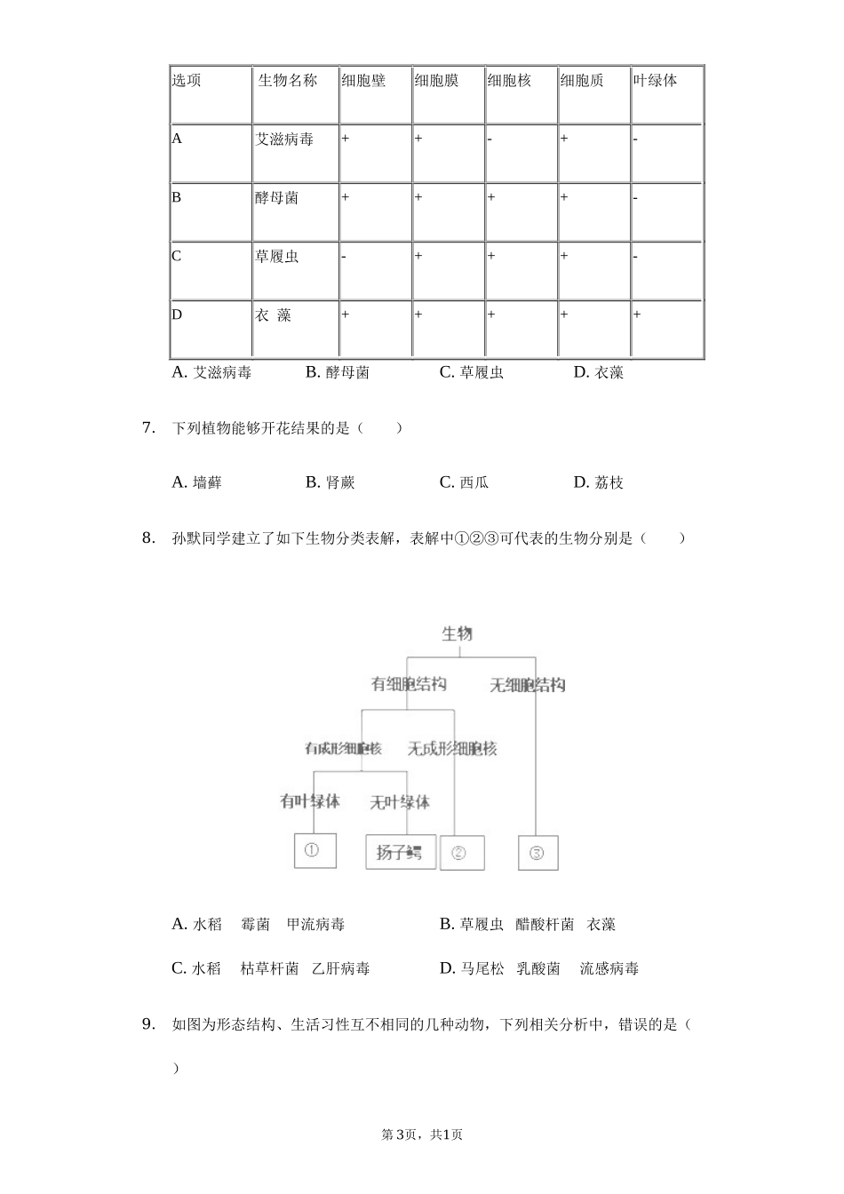 第6单元第1章根据生物的特征进行分类单元检测卷.docx_第3页