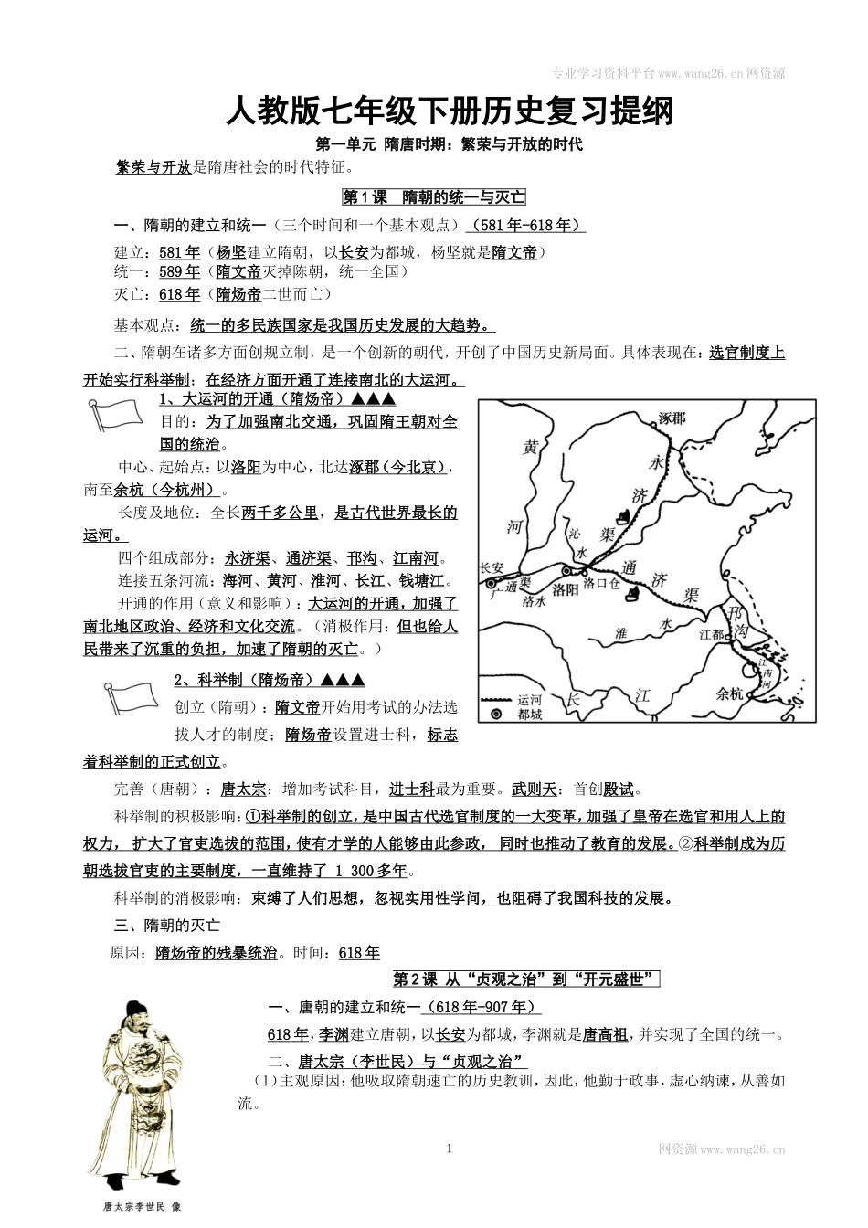人教部编版历史七年级下册-复习提纲.doc_第1页