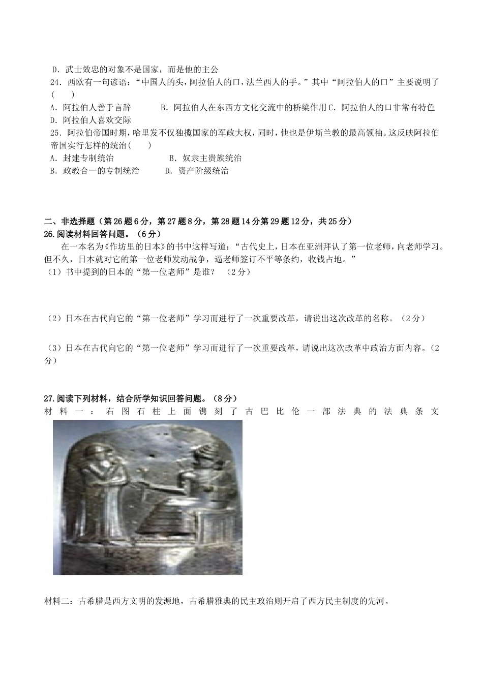 08. 云南省西双版纳州勐阿中学期中考试九年级历史试卷.doc_第3页