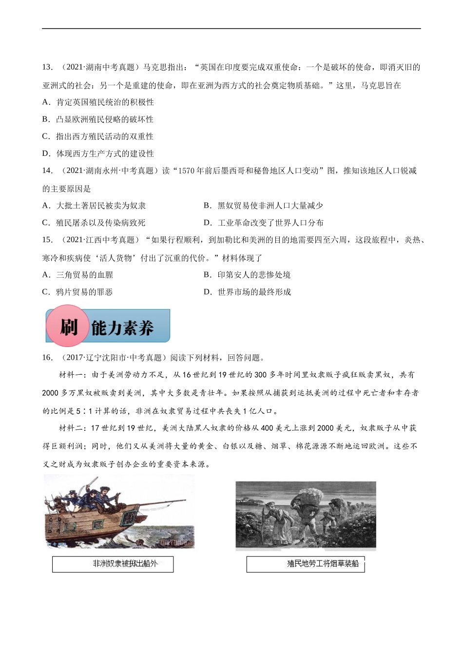 第16课 早期殖民掠夺-【必刷题】2021-2022学年九年级历史上册同步练习（部编版）.docx_第3页