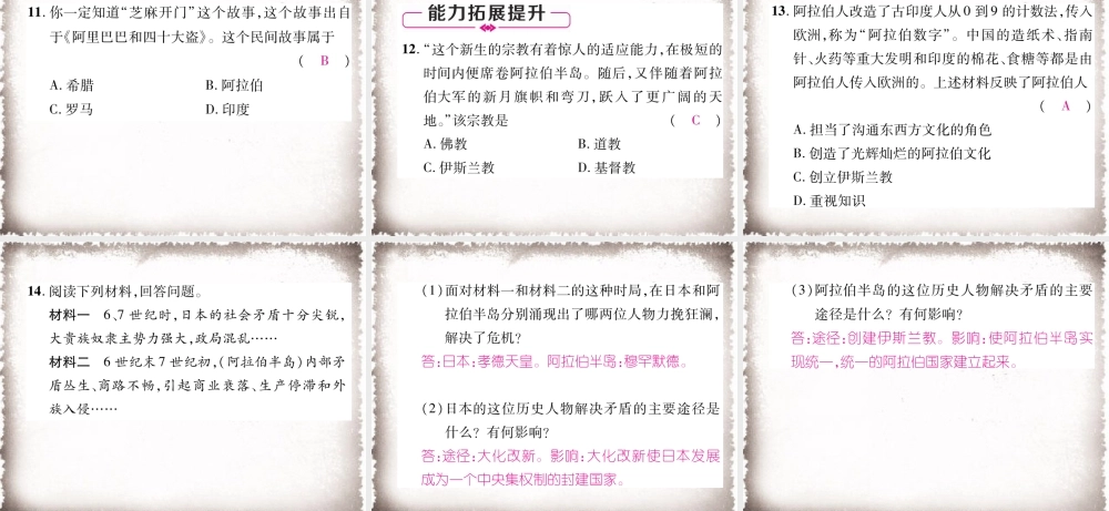 第4单元封建时代的亚洲国家总结提升作业课件.ppt