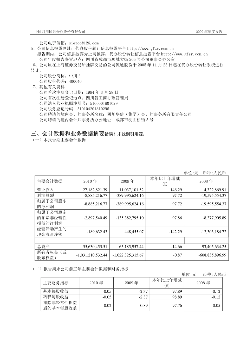 400040_2010_中川3_2010年年度报告_2011-04-29.pdf_第2页
