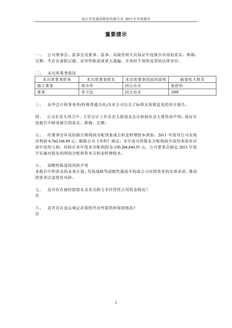 600679_2013_金山开发_2013年年度报告_2014-04-25.pdf_第2页