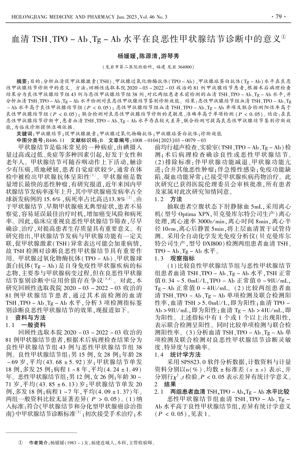血清TSH、TPO-Ab、Tg-Ab水平在良恶性甲状腺结节诊断中的意义.pdf_第1页
