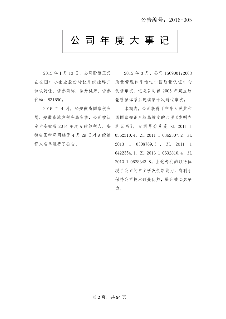 831690_2015_恒升机床_芜湖恒升重型机床股份有限公司2015年年度报告_2016-03-30.pdf_第2页