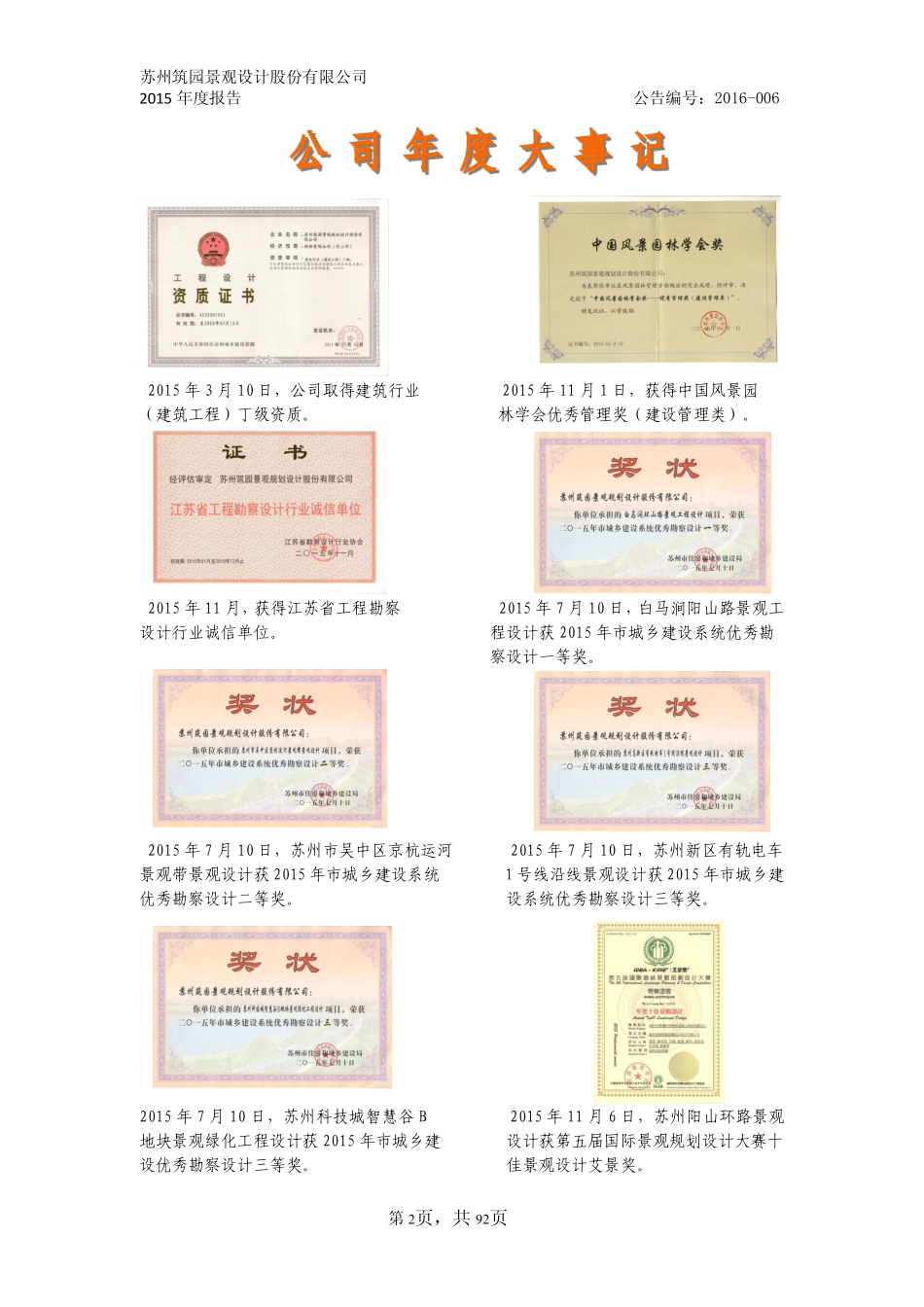 831538_2015_筑园景观_2015年年度报告_2016-04-25.pdf_第2页