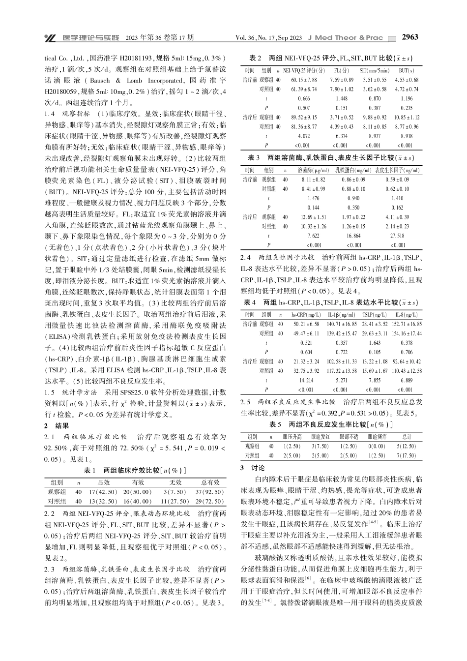 玻璃酸钠联合氯替泼诺滴眼液治疗白内障术后中重度干眼症的疗效.pdf_第2页