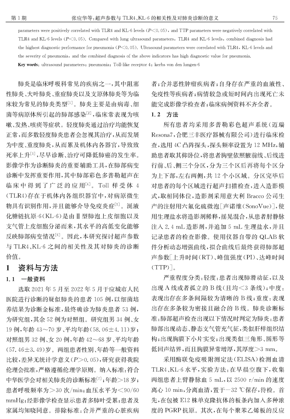 超声参数与TLR4、KL-6的相关性及对肺炎诊断的意义.pdf_第2页