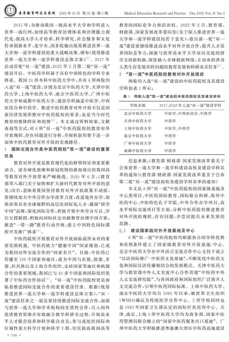 “双一流”视域下中医药院校教育对外开放的路径探析——以入选“双一流”建设的6所中医药大学为例.pdf_第2页