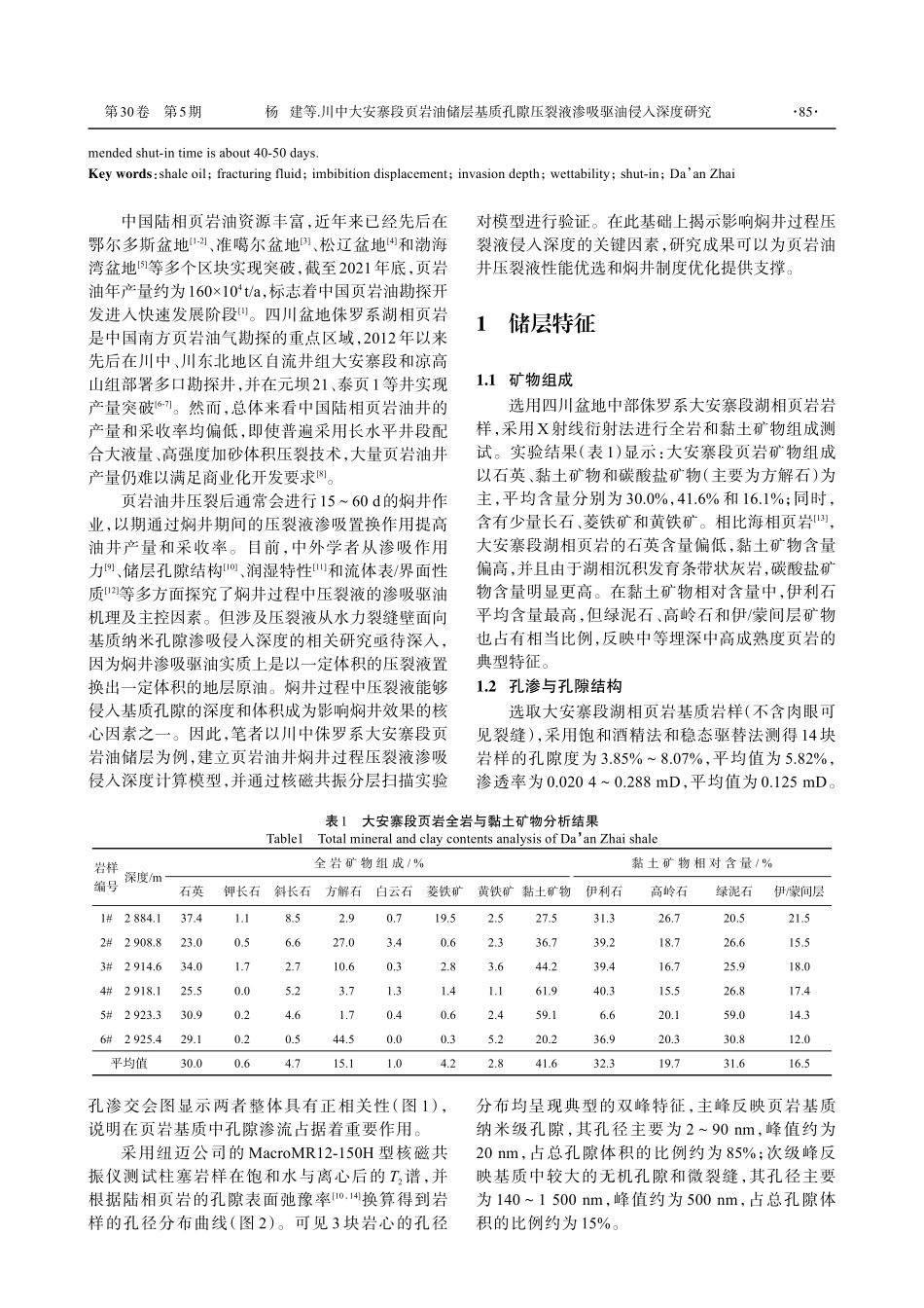 川中大安寨段页岩油储层基质孔隙压裂液渗吸驱油侵入深度研究.pdf_第2页