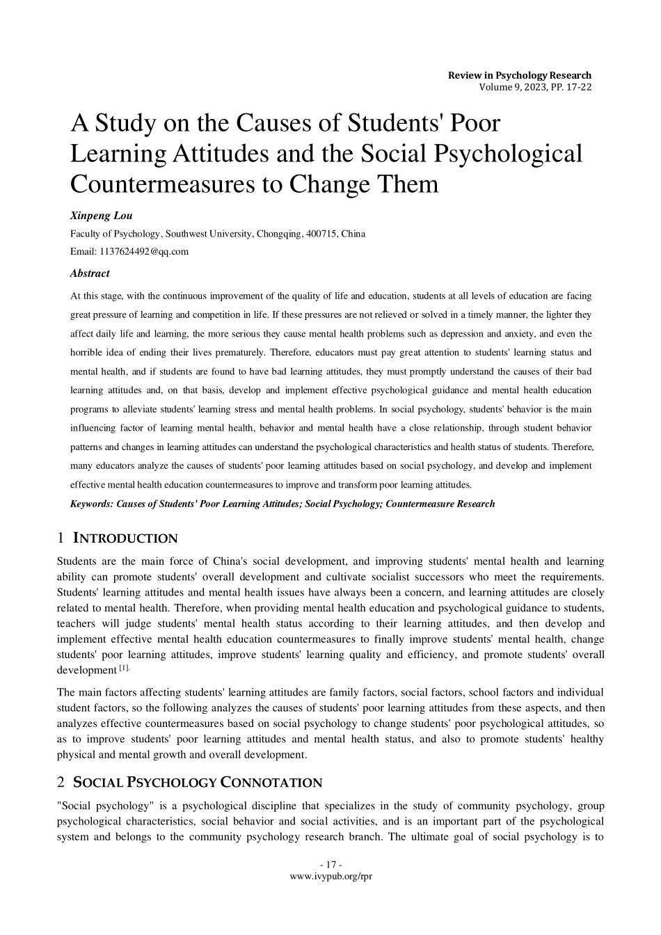 A Study on the Causes of Students%27Poor Learning Attitudes and the Social Psychological Countermeasures to Change Them.pdf_第1页
