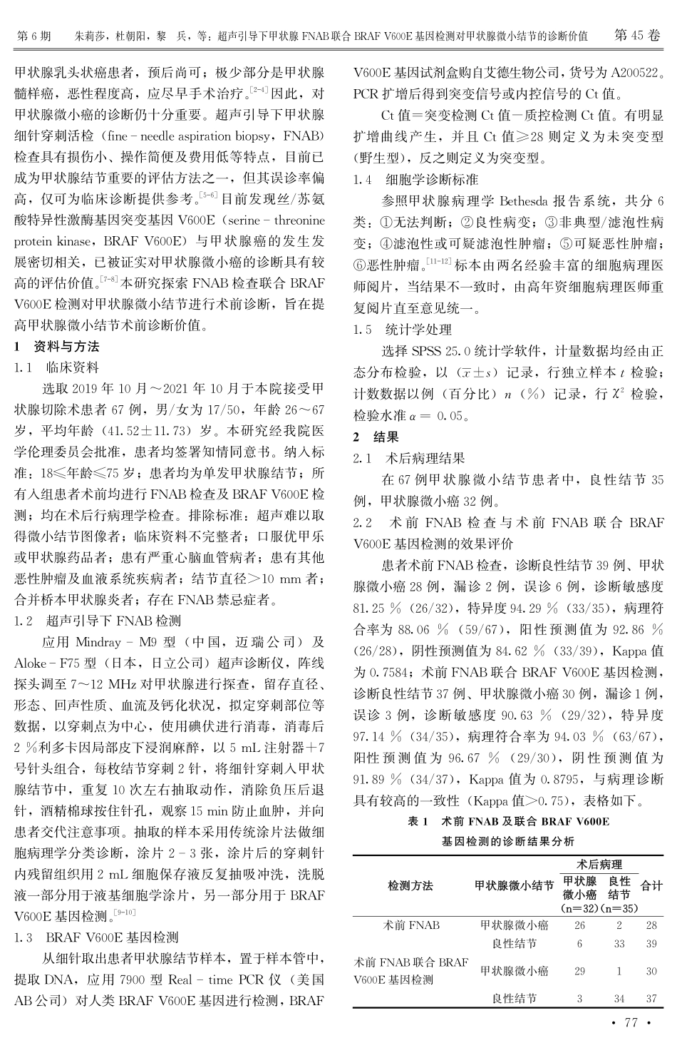 超声引导下甲状腺FNAB联合BRAF V600E基因检测对甲状腺微小结节的诊断价值.pdf_第2页