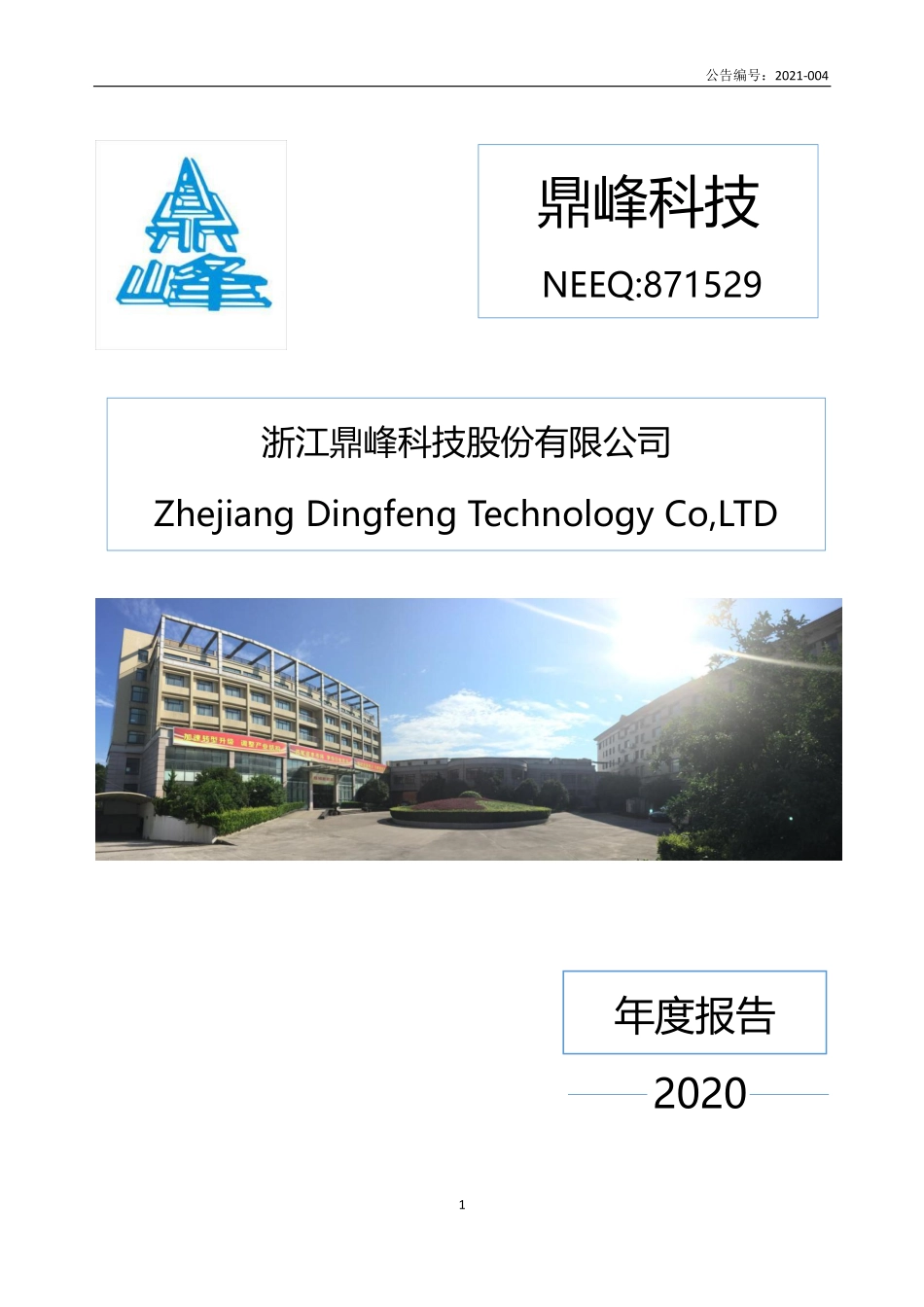 871529_2020_鼎峰科技_2020年年度报告_2022-04-28.pdf_第1页
