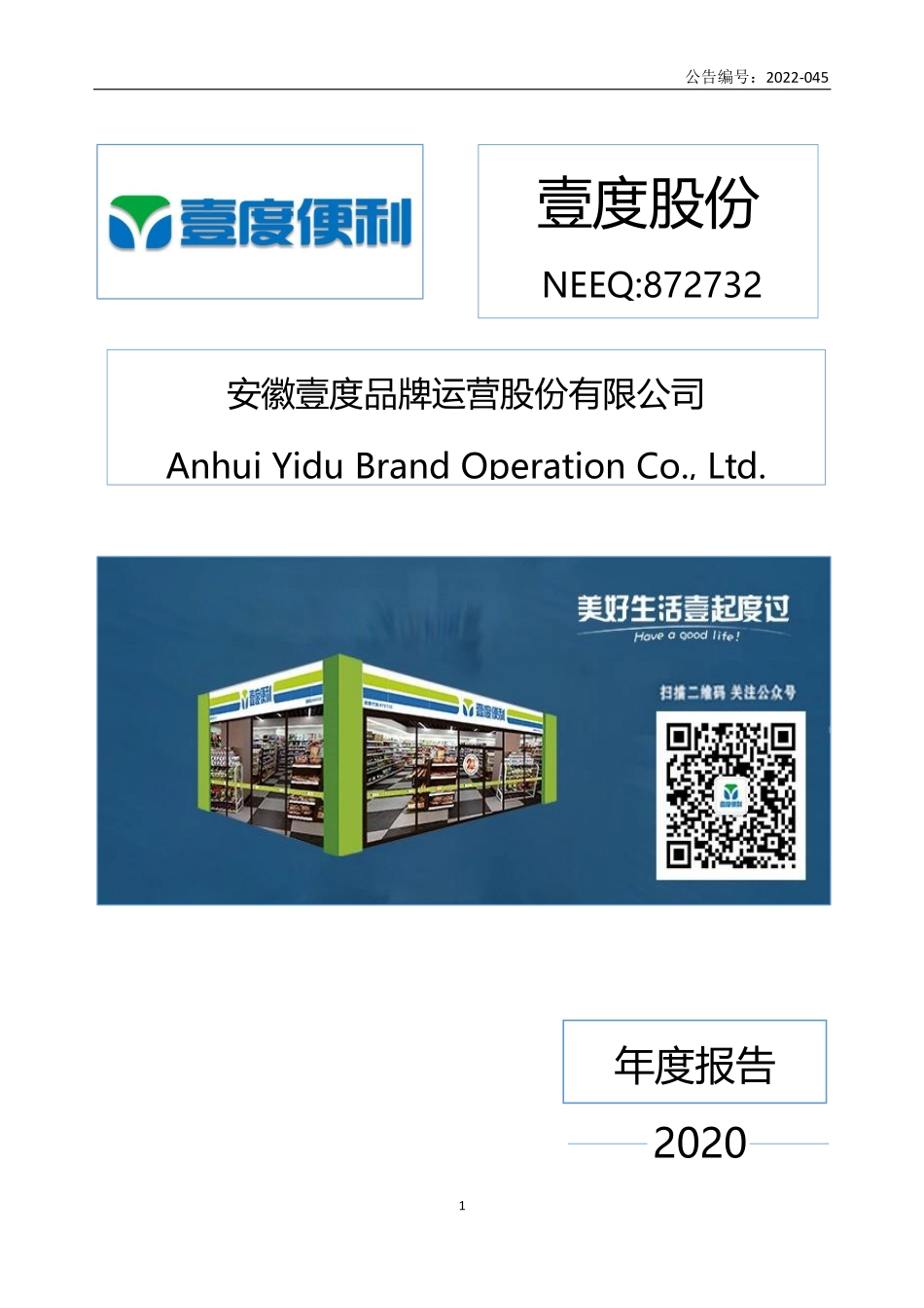 872732_2020_壹度股份_2020年年度报告_2022-11-14.pdf_第1页