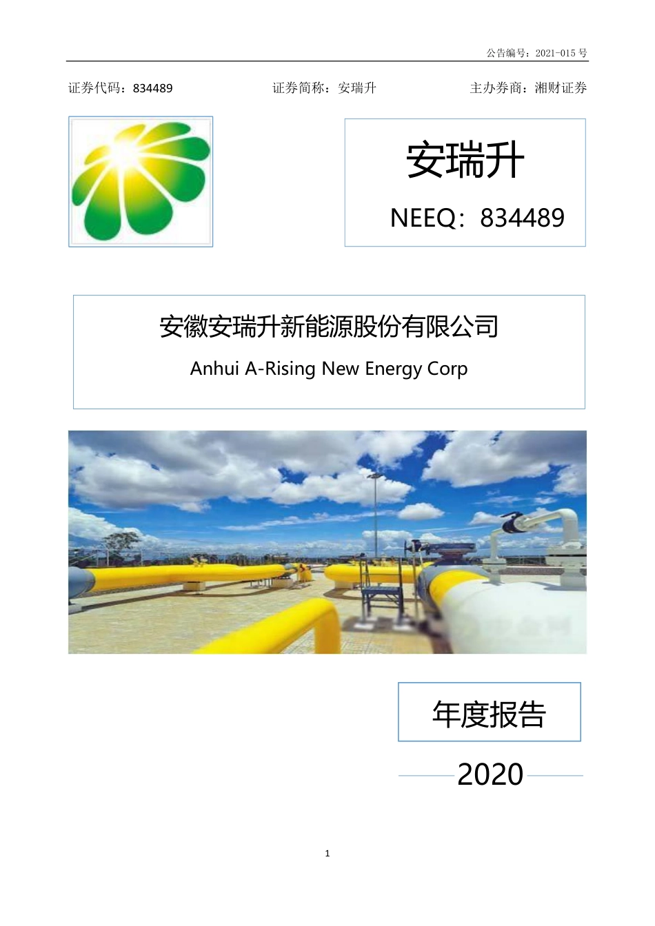 834489_2020_安瑞升_2020年年度报告_2023-04-13.pdf_第1页