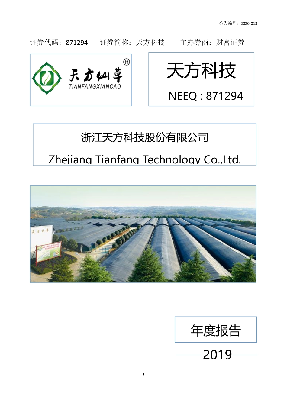 871294_2019_天方科技_2019年年度报告_2020-04-20.pdf_第1页