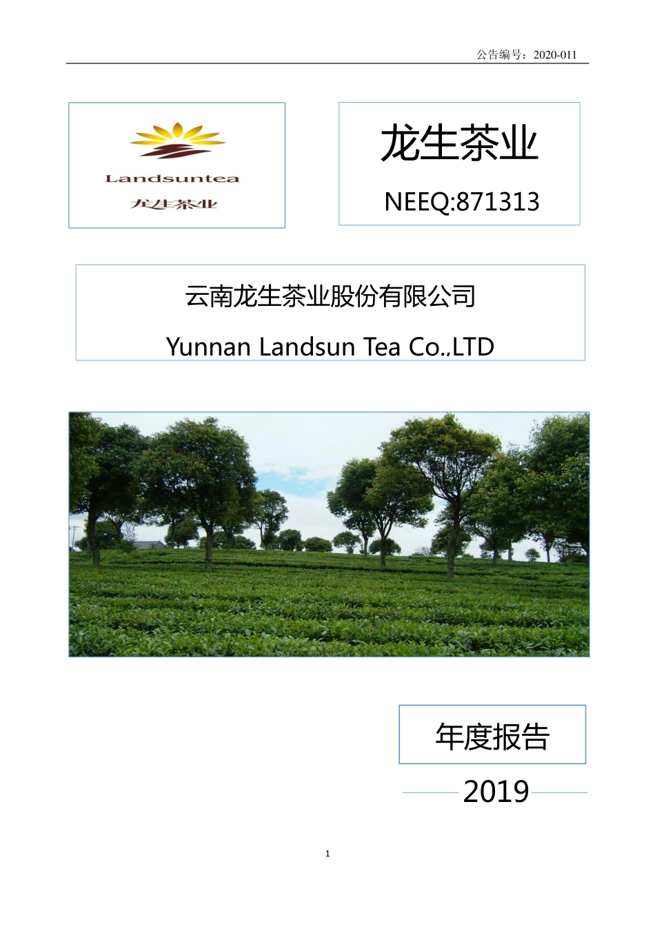 871313_2019_龙生茶业_2019年年度报告_2020-04-22.pdf_第1页